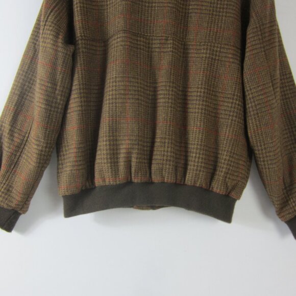 Orvis Mens Large Brown Houndstooth Plaid Wool Bomber Full Zip Jacket Pockets - Picture 6 of 16